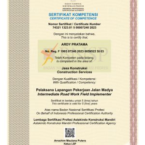 Pelaksana Lapangan Pekerjaan Jalan Madya