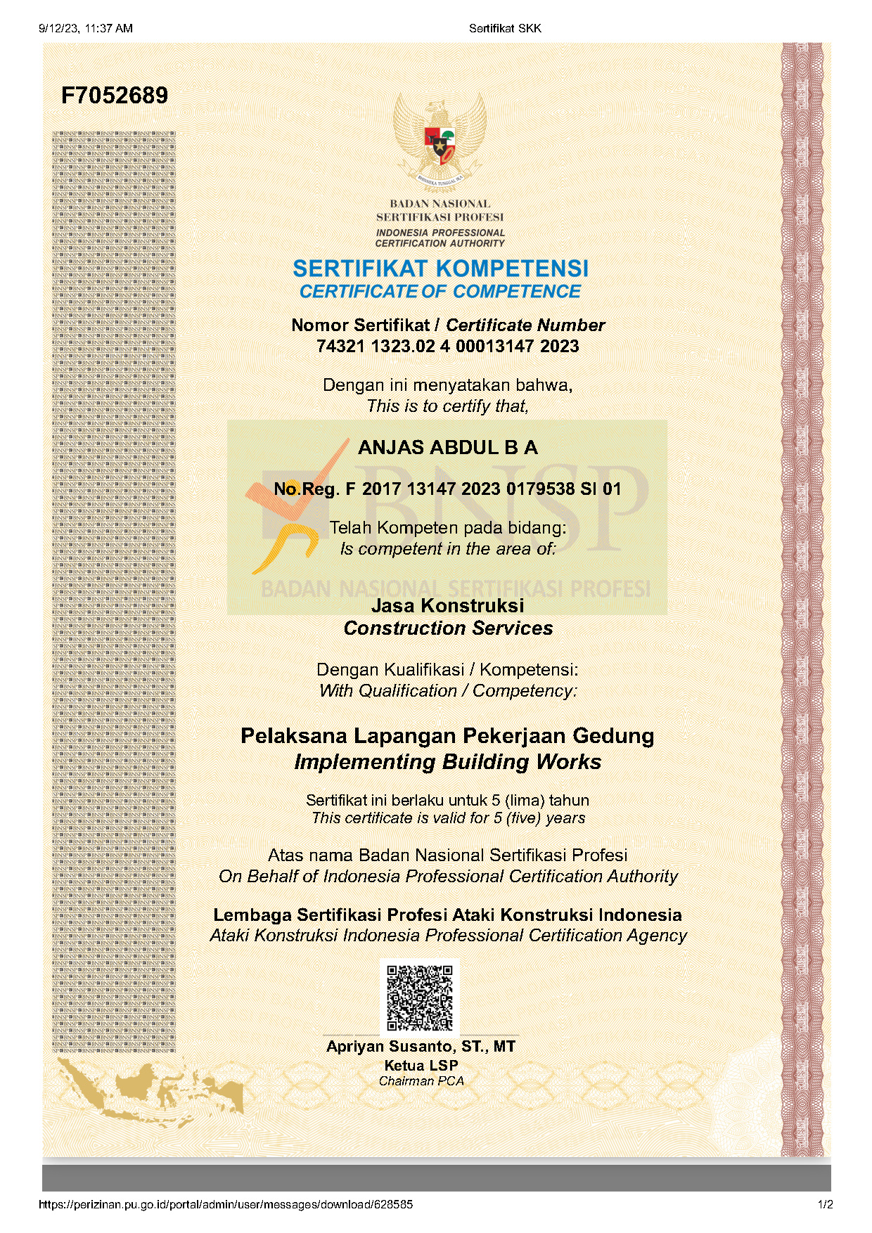 Pelaksana Lapangan Pekerjaan Gedung